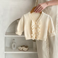 Spring Girls' V-neck Flounce Knitted Coat